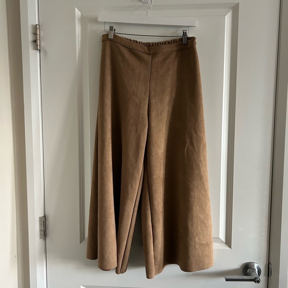 Bryn Walker Sequoia Flat Front Ella Faux Suede Pant Crop Wide Leg